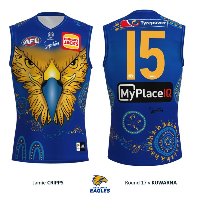 Photo of Jamie Cripps #15 West Coast Eagles 2026 First Nations Player-Issue Guernsey