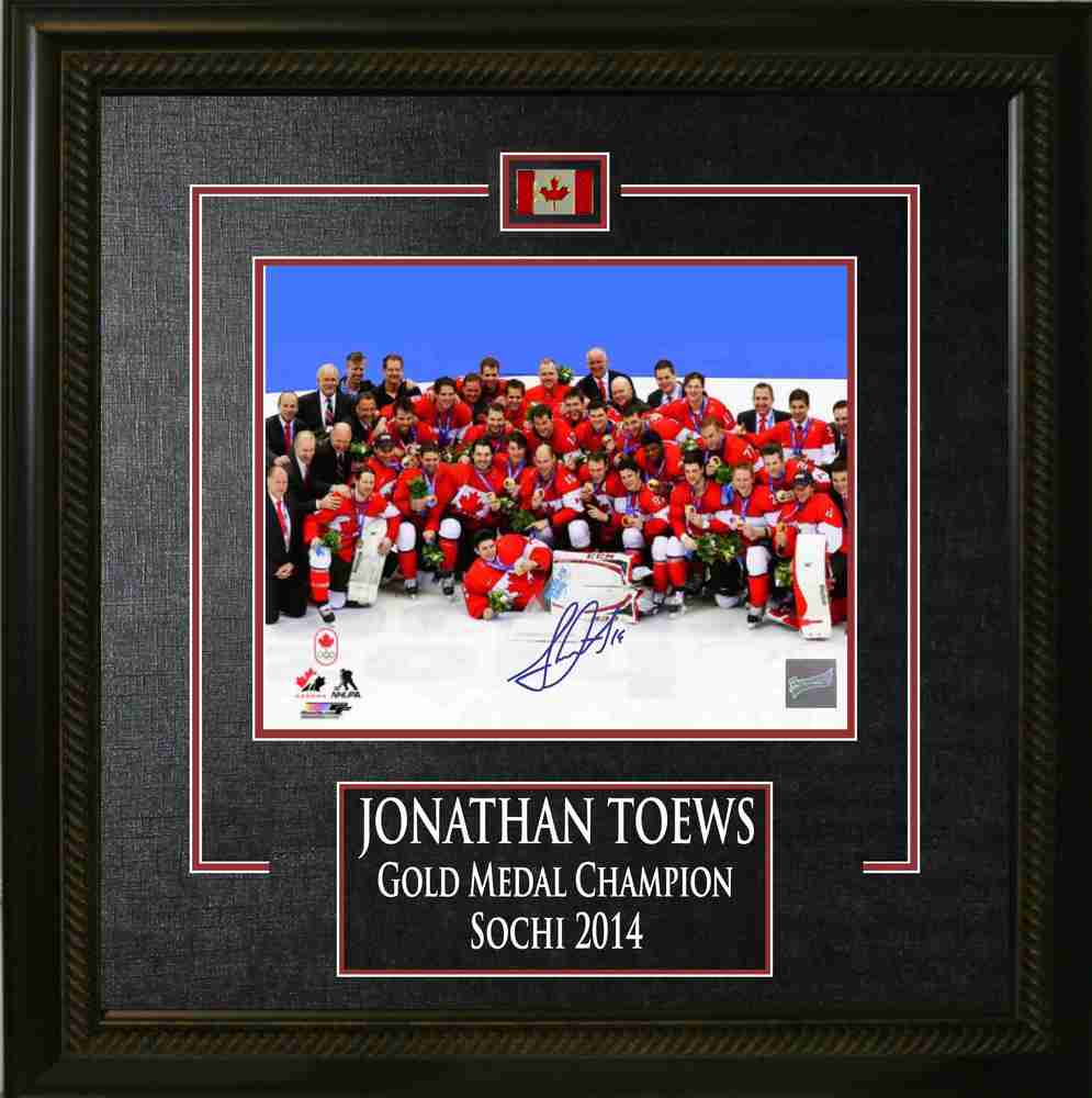 Jonathan Toews - Signed 8x10 Etched Mat Team Canada 2014 Olympics - Team Celebration 