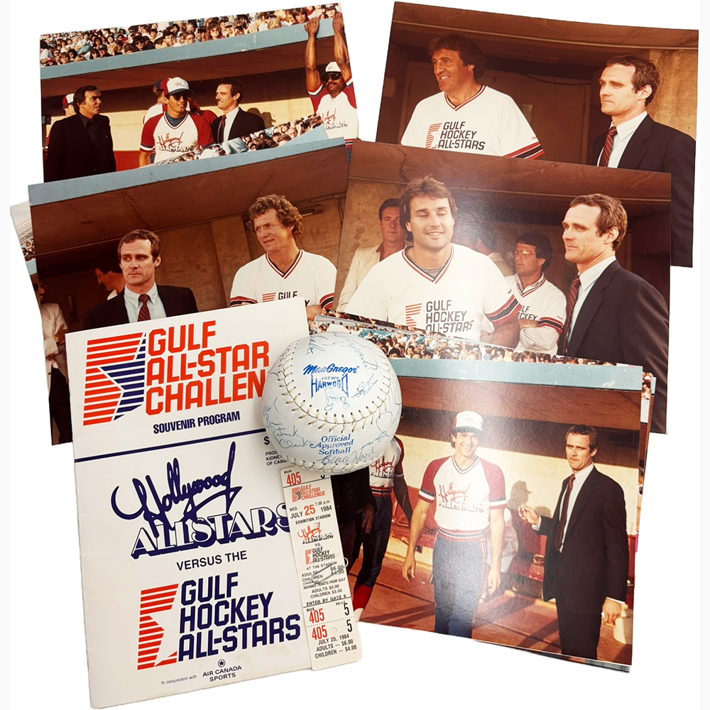 1984 Gulf All-Star Challenge Signed Softball & Souvenir Lot - Carl Weathers, Phil Esposito, Paul Coffey & More