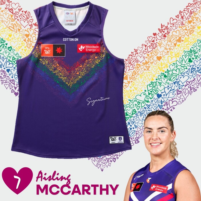 Photo of Aisling McCarthy #7 2025 Fremantle AFLW Pride Match-Worn Guernsey