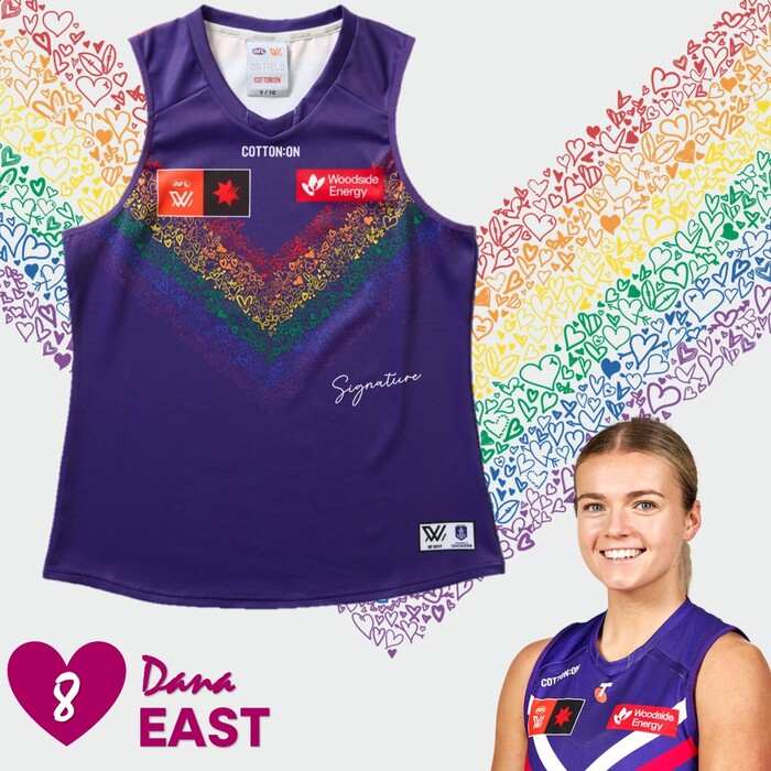 Photo of Dana East #8 2025 Fremantle AFLW Pride Match-Worn Guernsey