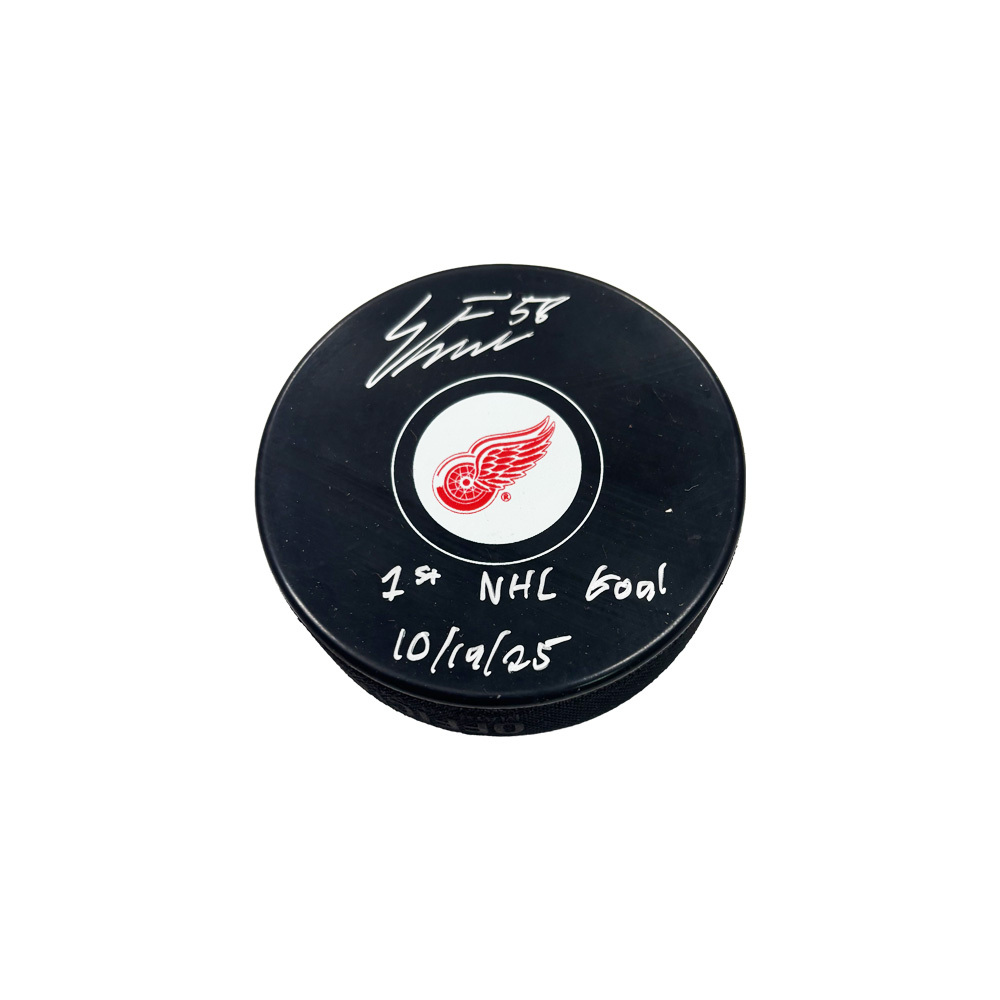 EMMITT FINNIE Signed Detroit Red Wings Puck - 