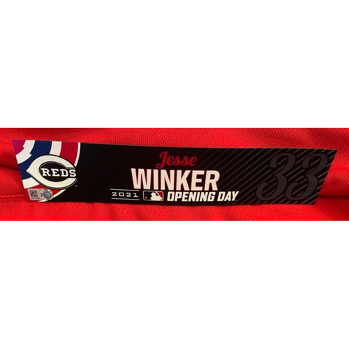 Jesse Winker -- 2021 Opening Day Locker Tag -- Game-Used -- Cardinals vs. Reds on 4/1/21