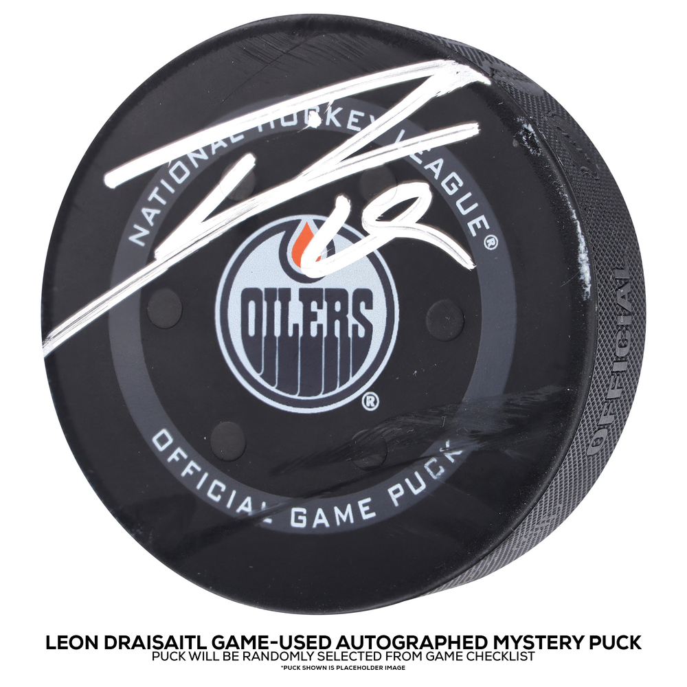 Leon Draisaitl Edmonton Oilers Autographed 2021-22 Season Game-Used Puck