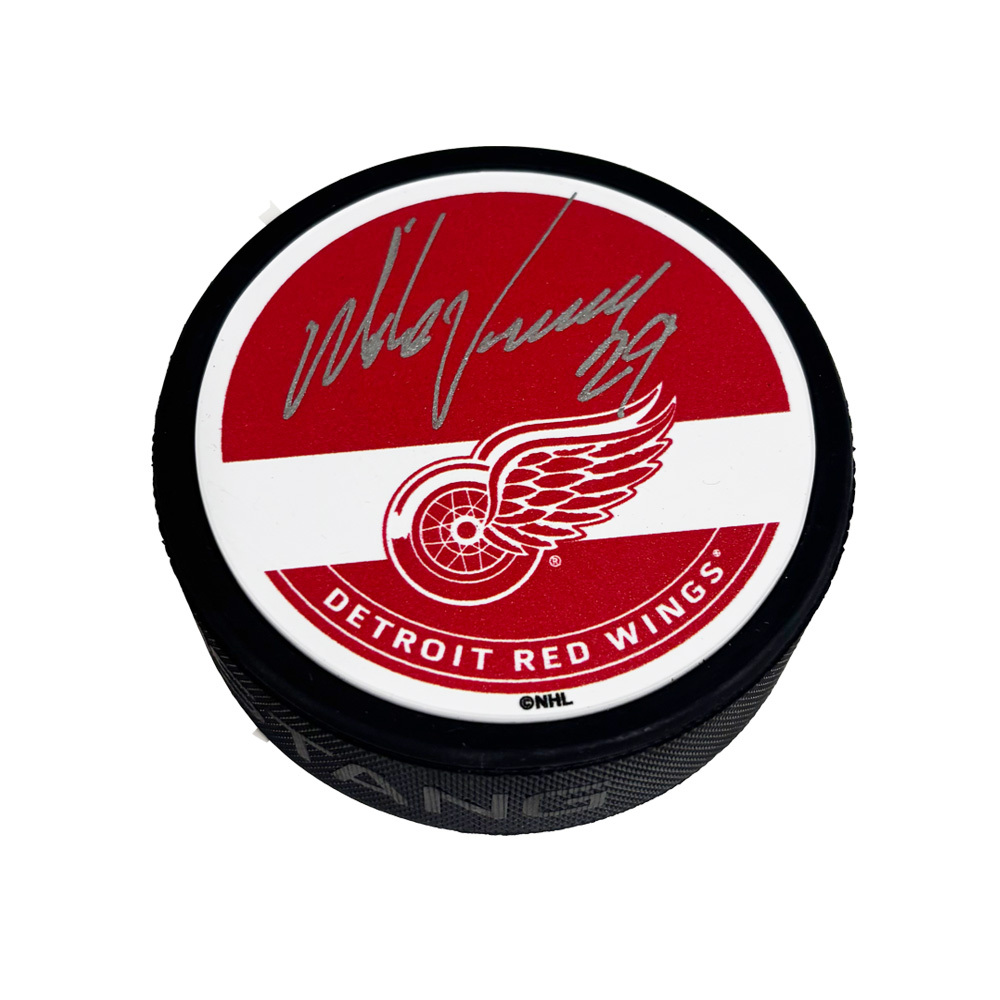 MIKE VERNON Signed Detroit Red Wings Puck (all red)
