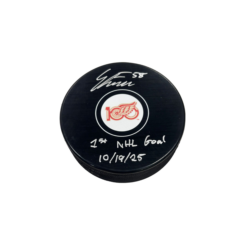 EMMITT FINNIE Signed Detroit Red Wings Centennial Puck - 