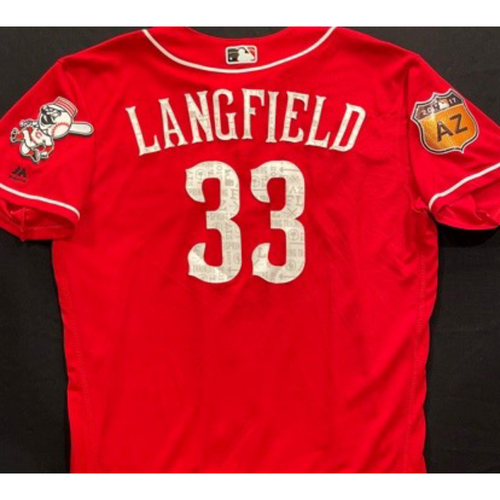 LANGFIELD -- Authentic Reds Jersey -- $1 Jersey Auction -- $5 Shipping -- Size 46 (Not MLB Authenticated)