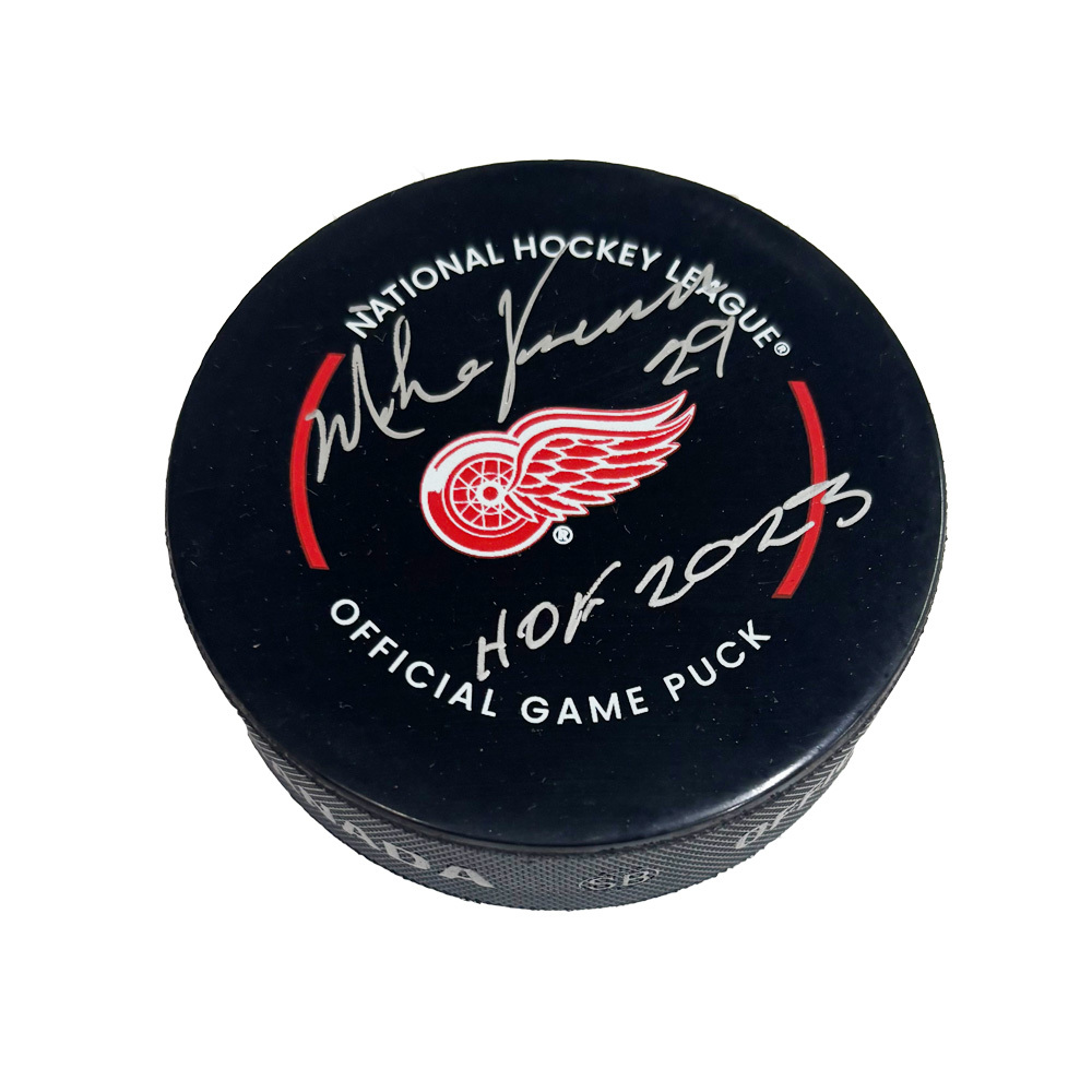 MIKE VERNON Signed Detroit Red Wings Official Game Puck - HOF 2023