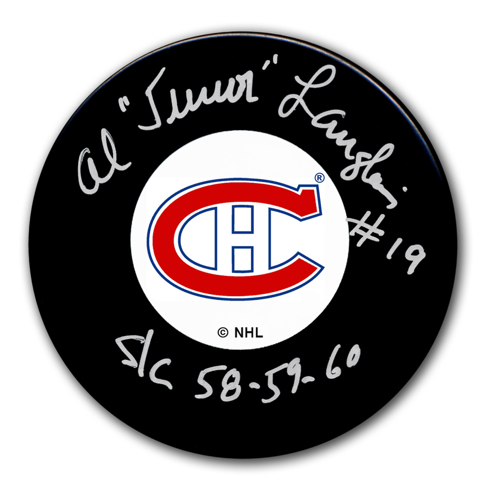 Al Langlois Montreal Canadiens SC Years Original 6 Autographed Puck