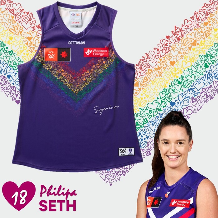 Philipa Seth #18 2025 Fremantle AFLW Pride Match-Worn Guernsey