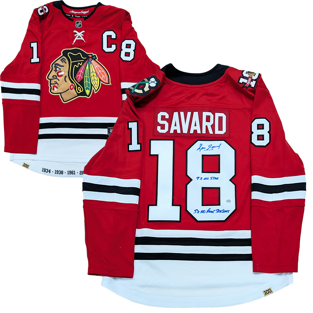 Denis Savard Autographed Chicago Blackhawks Fanatics Breakaway Jersey w/9X ALL STAR & 5X 100 POINT SEASONS Inscription