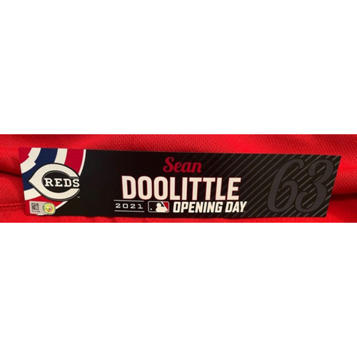 Sean Doolittle -- 2021 Opening Day Locker Tag -- Game-Used -- Cardinals vs. Reds on 4/1/21