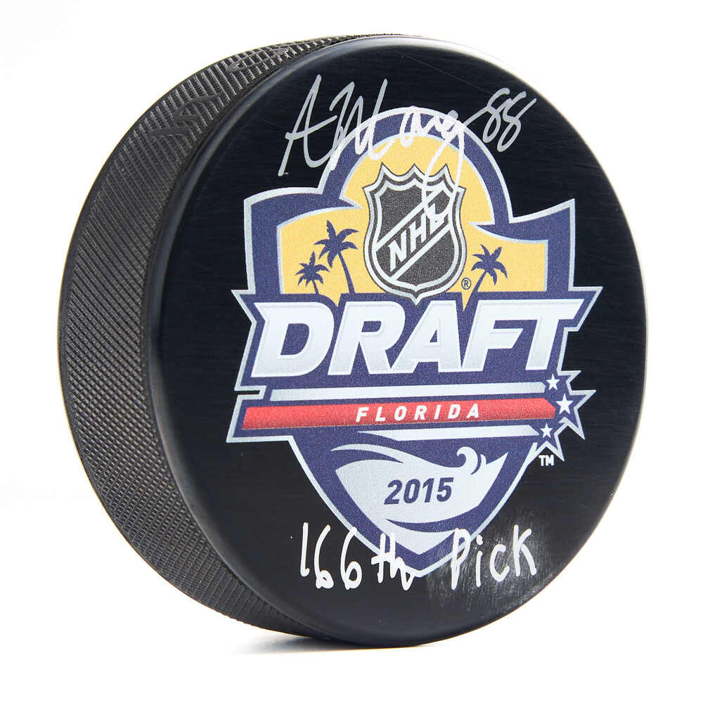 Andrew Mangiapane Signed 2015 NHL Entry Draft Puck with 166th Pick Note