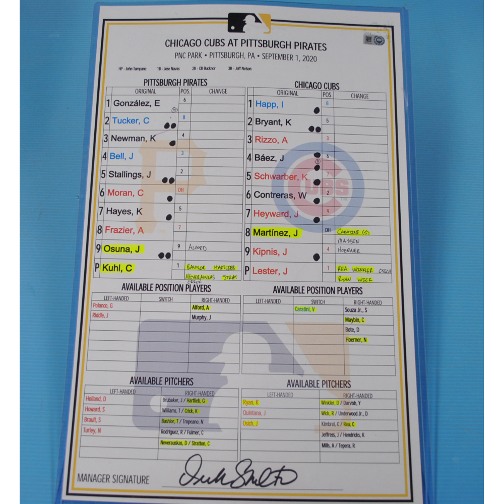 Replica Lineup Card Replica Line Up Card - CHI at PIT - 9/1/2020 - KeBryan Hayes Rookie ...