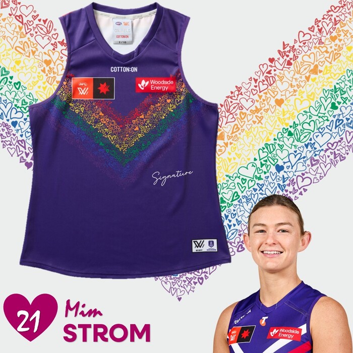 Photo of Mim Strom #21 2025 Fremantle AFLW Pride Match-Worn Guernsey