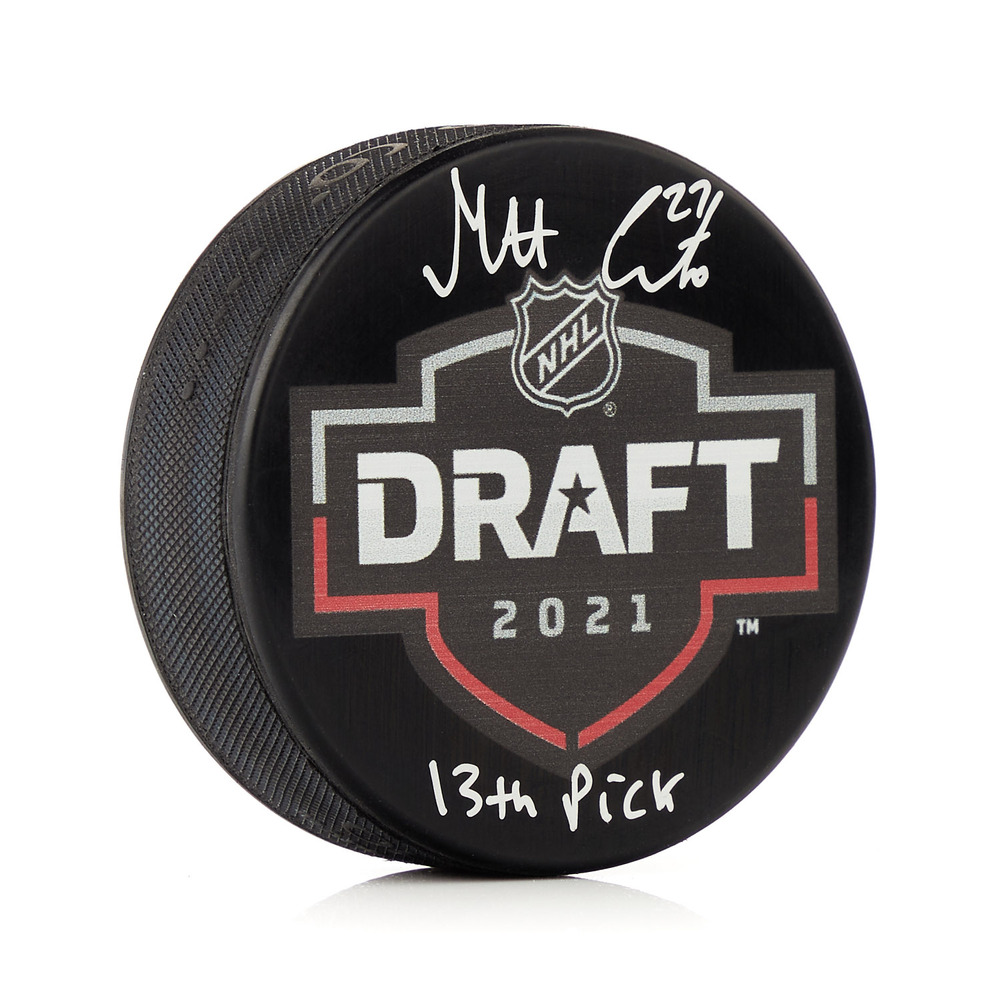Matt Coronato Signed 2021 NHL Entry Draft Puck with 13th Pick Note