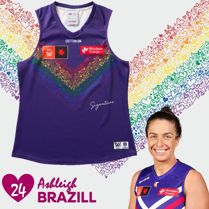 Ashleigh Brazill #24 2025 Fremantle AFLW Pride Match-Worn Guernsey