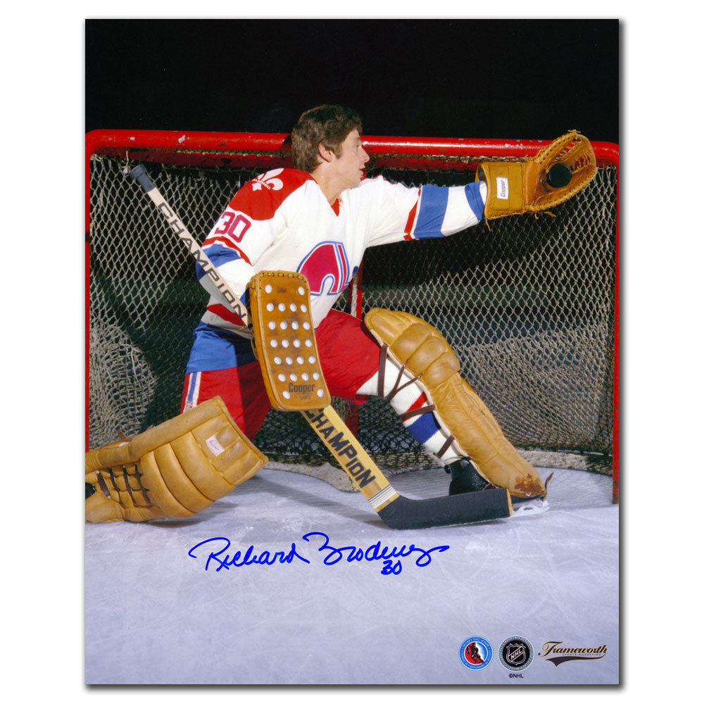 Richard Brodeur Quebec Nordiques GLOVE SAVE Autographed 8x10