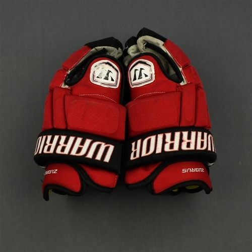 Image of Zubrus, Dainius<br>Warrior Gloves worn in 2012 Stanley Cup Finals<br>New Jersey Devils<br>2011-12
