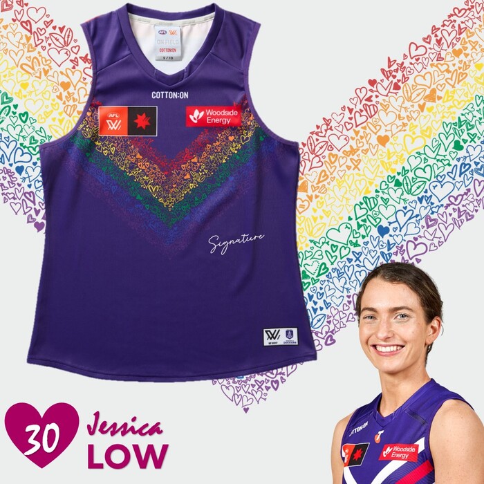 Jessica Low #30 2025 Fremantle AFLW Pride Match-Worn Guernsey