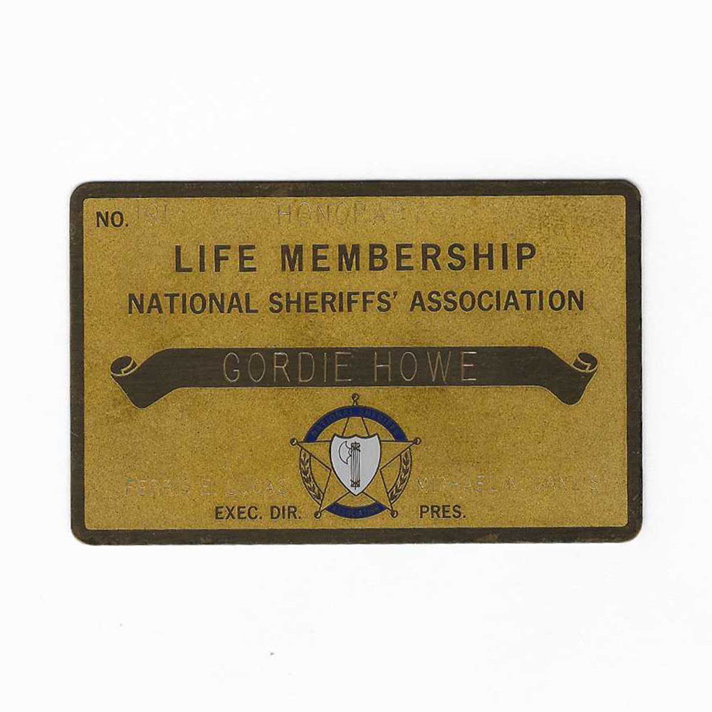 Gordie Howe's National Sheriffs' Association Life Membership Card