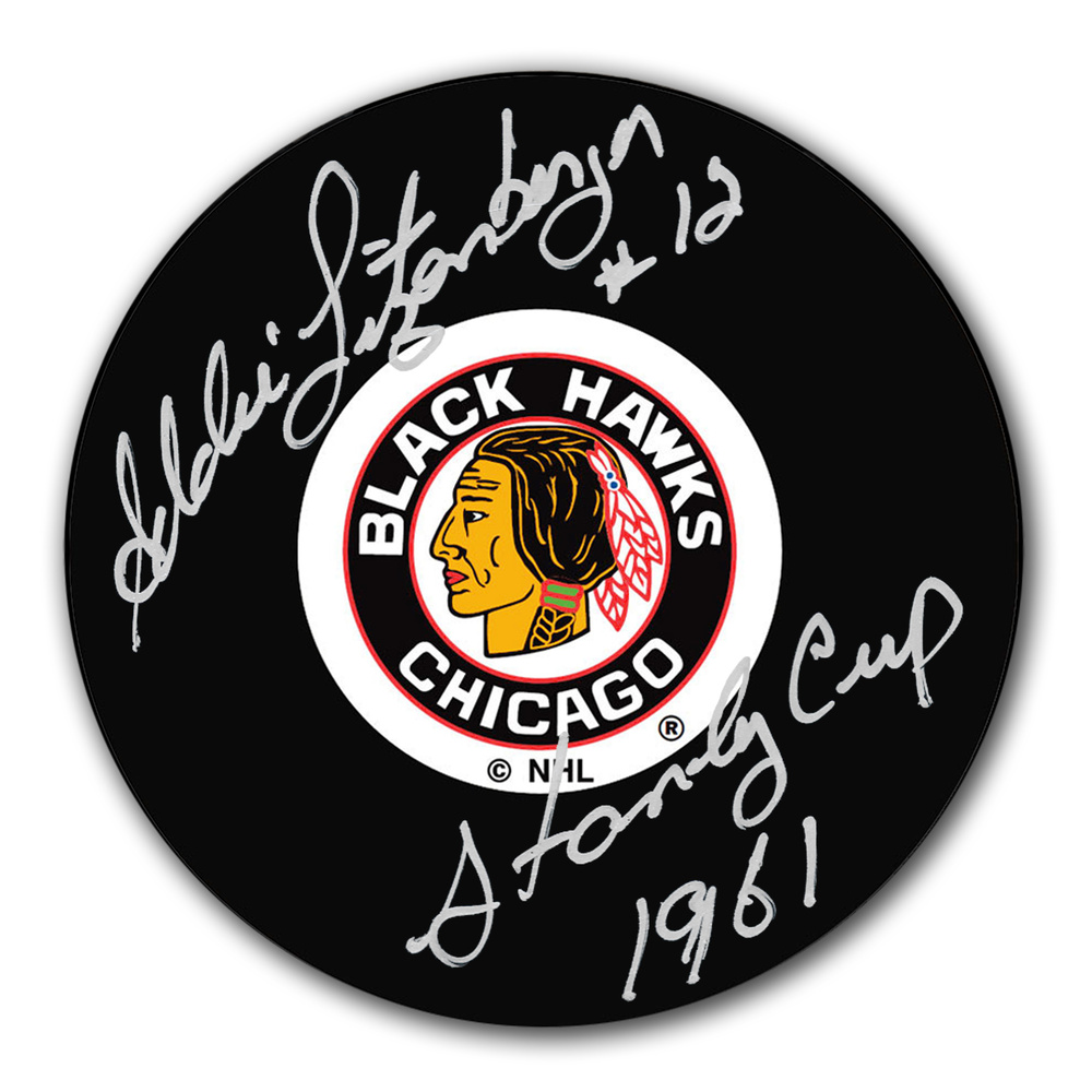 Eddie Litzenberger Chicago Blackhawks 1961 Stanley Cup Autographed Puck