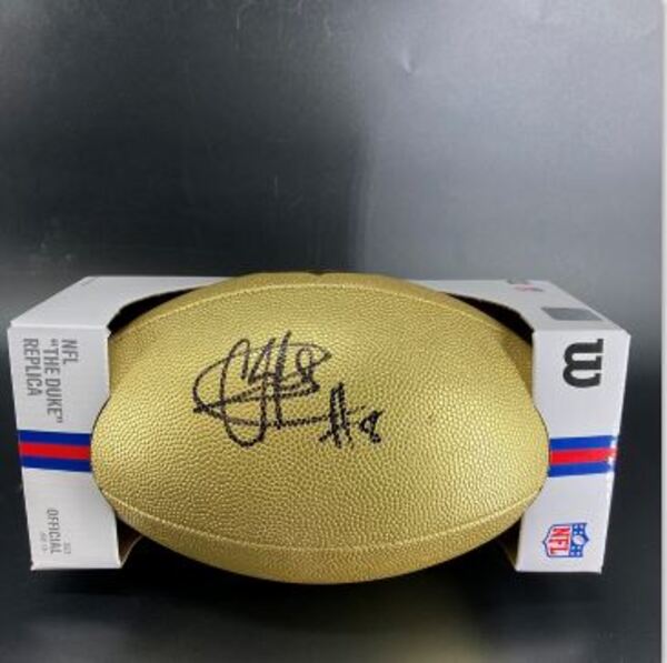 NFL - Giants Colton Hood Signed Gold Composite Football