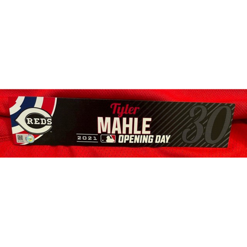 Tyler Mahle -- 2021 Opening Day Locker Tag -- Game-Used -- Cardinals vs. Reds on 4/1/21