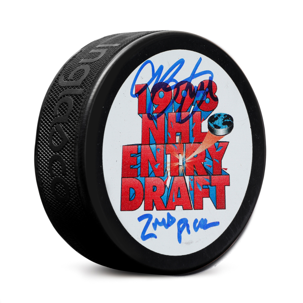 Chris Pronger Signed 1993 NHL Entry Draft Puck with 2nd Pick Note