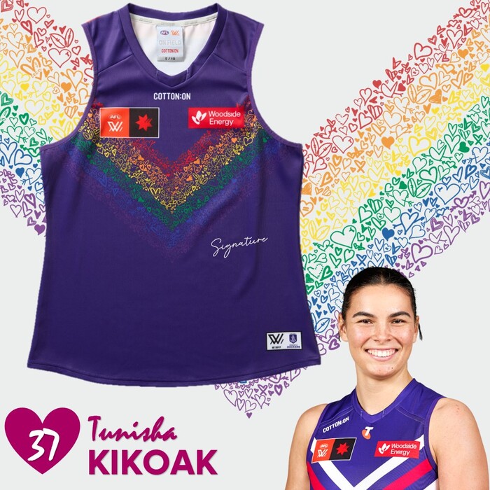 Tunisha Kikoak #37 2025 Fremantle AFLW Pride Match-Worn Guernsey