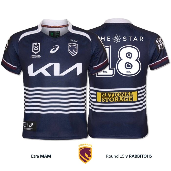 Photo of Ezra Mam #18 Brisbane Broncos Jai Arrow Tribute Jersey Player-Issued 