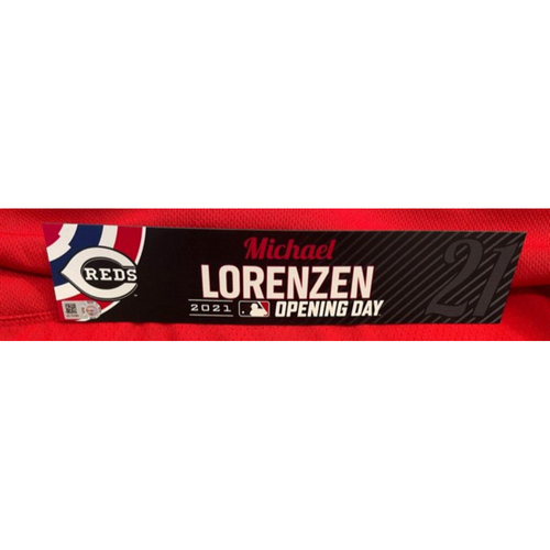 Michael Lorenzen -- 2021 Opening Day Locker Tag -- Game-Used -- Cardinals vs. Reds on 4/1/21