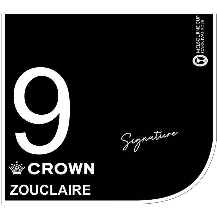 Photo of #9 Zouclaire - Ethan Brown Signed Crown Oaks Day Saddlecloth