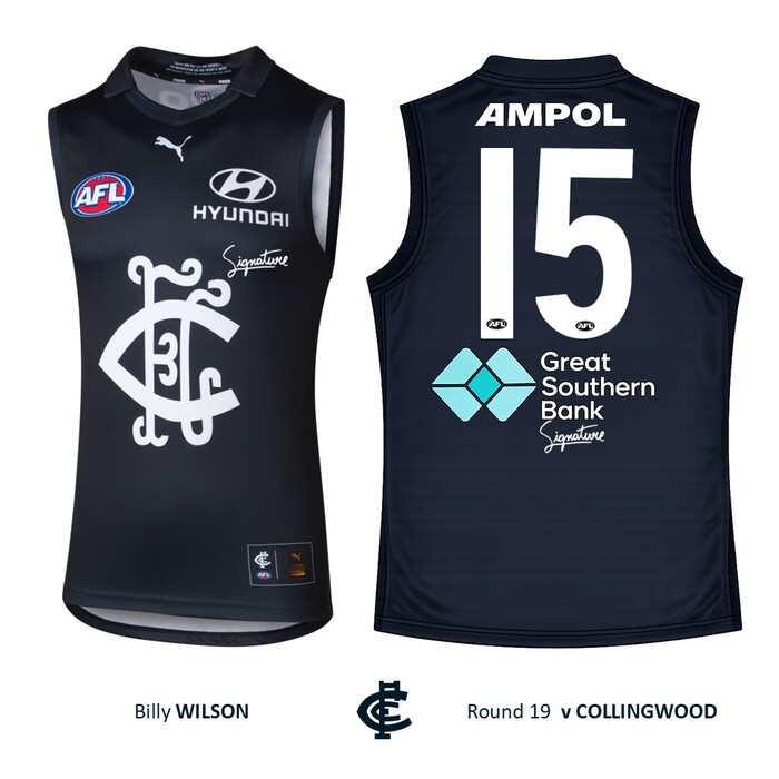 Photo of Billy Wilson #15 Carlton 2026 Heritage Guernsey