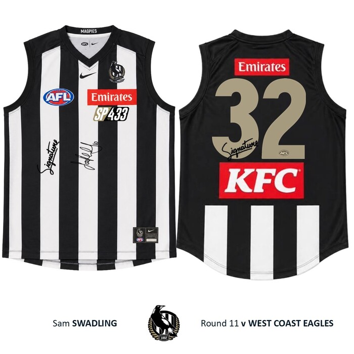 Sam Swadling #32 Collingwood 2026 SP433 Gold Number Dual Signed Player Issue Guernsey