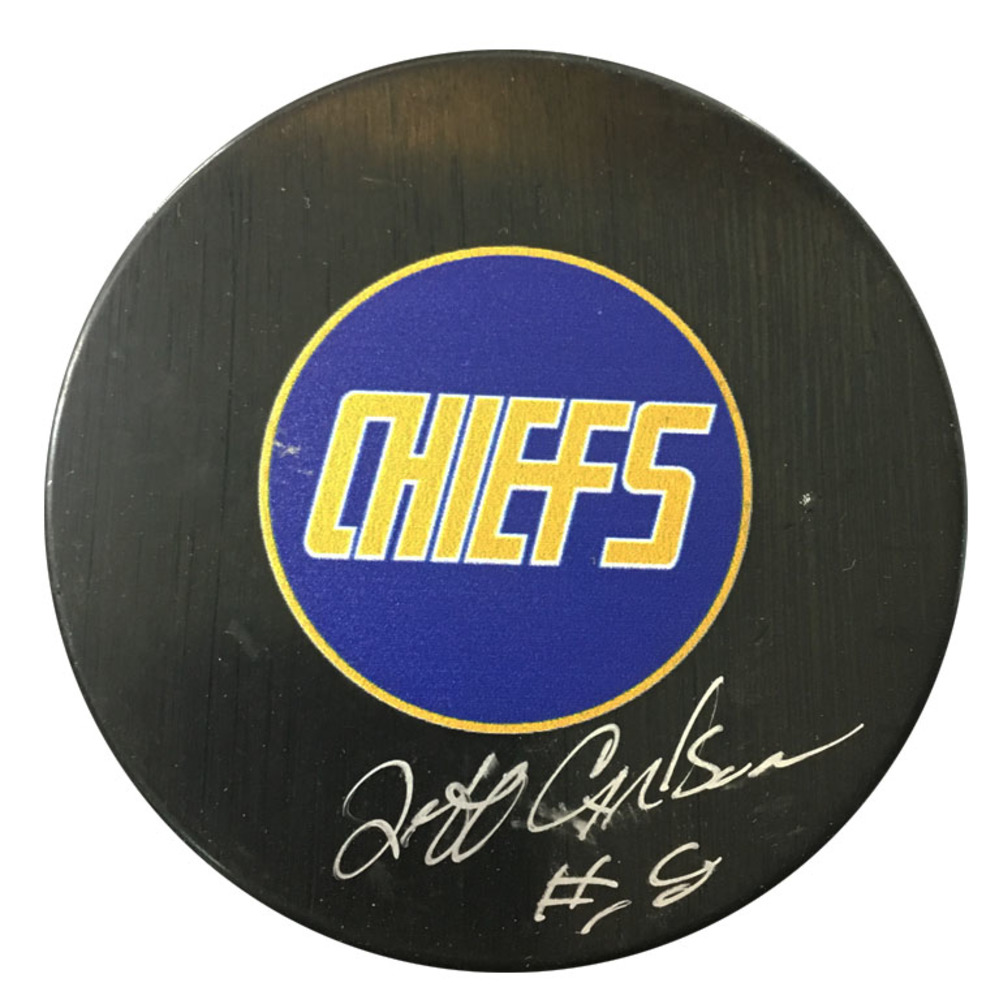 Jeff Carlson signed Smudge Puck - Hanson Brothers - Chiefs