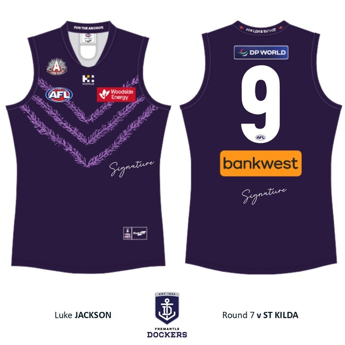 Photo of Luke Jackson #9 Fremantle 2026 Len Hall ANZAC Day Match-Worn Guernsey