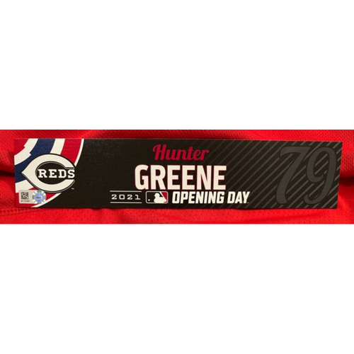 Hunter Greene -- 2021 Opening Day Locker Tag -- Team-Issued -- Cardinals vs. Reds on 4/1/21