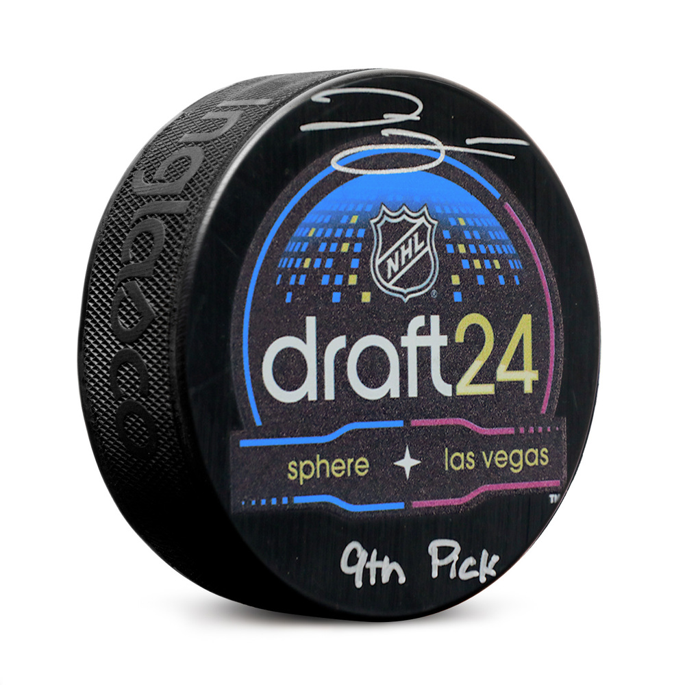 Zayne Parekh Signed 2024 NHL Entry Draft Puck with 9th Pick Note