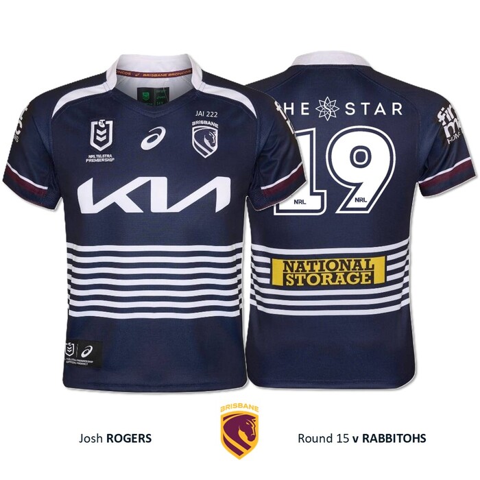 Photo of Josh Rogers #19 Brisbane Broncos Jai Arrow Tribute Jersey Player-Issued 