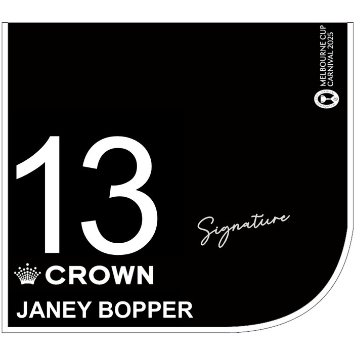 Photo of #13 Janey Bopper - Harry Coffey Signed Crown Oaks Day Saddlecloth
