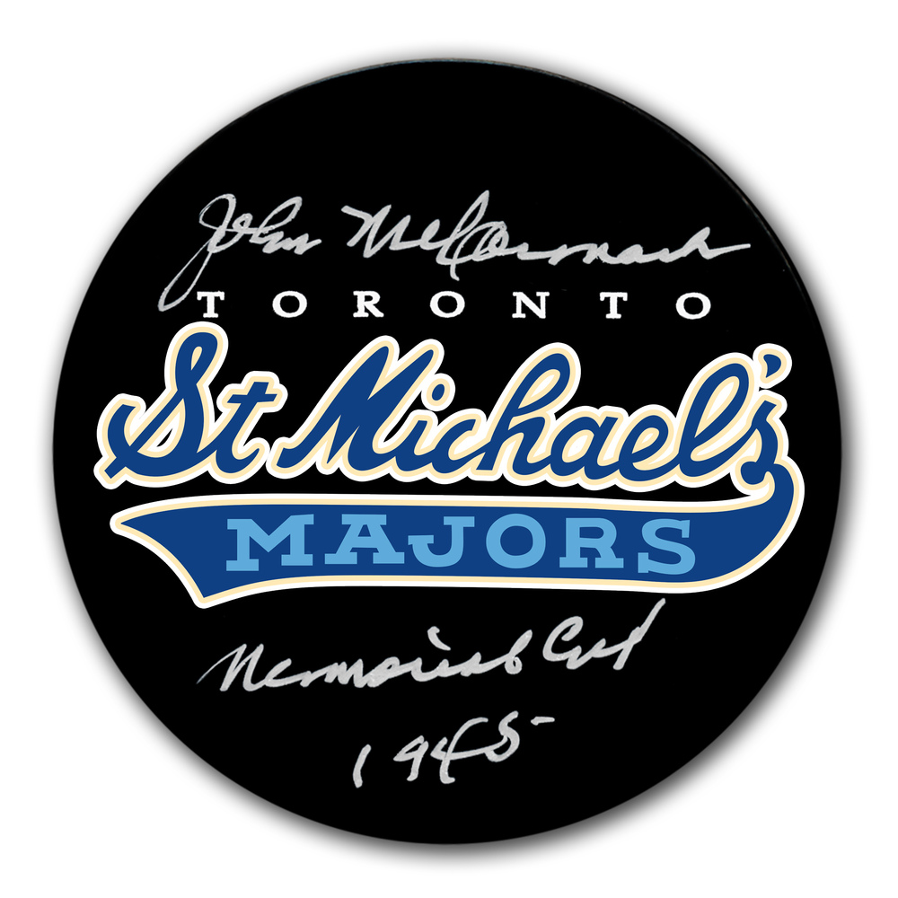 John McCormack Toronto St. Michaels Majors 1945 Memorial Cup Autographed Puck