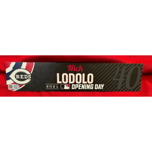 Nick Lodolo -- 2021 Opening Day Locker Tag -- Team-Issued -- Cardinals vs. Reds on 4/1/21