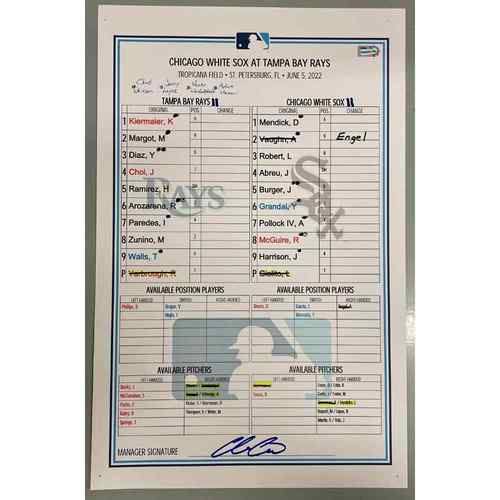 Game Used Lineup Card Tampa Bay Rays v Chicago White Sox June 5