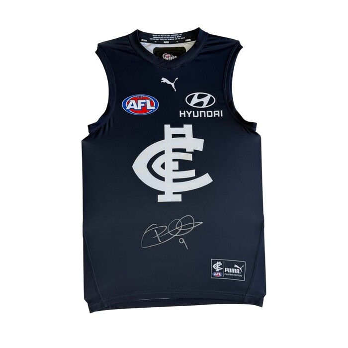 Photo of Patrick Cripps 2024 Carlton Signed Match-Worn Home Guernsey