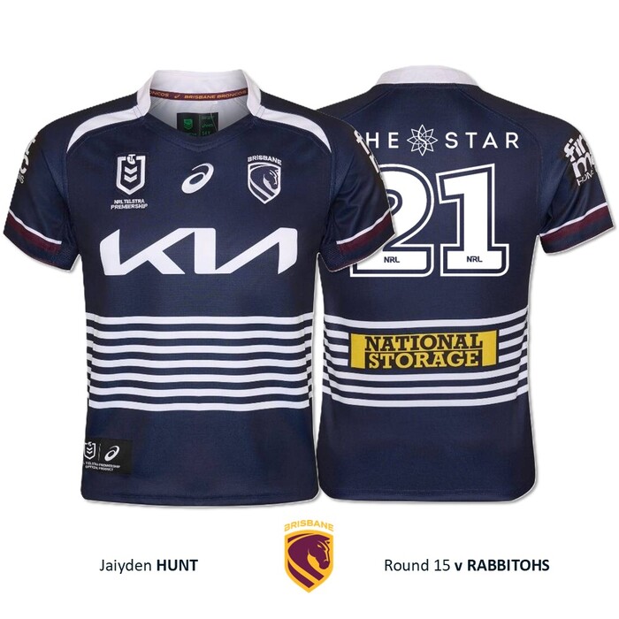 Photo of Jaiyden Hunt #21 Brisbane Broncos Jai Arrow Tribute Jersey Player-Issued 