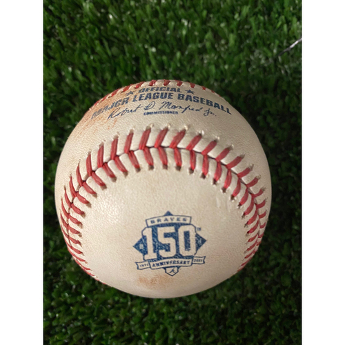 Freddie Freeman Game Used Hit RBI Single Baseball - April 13, 2021 off Pablo Lopez