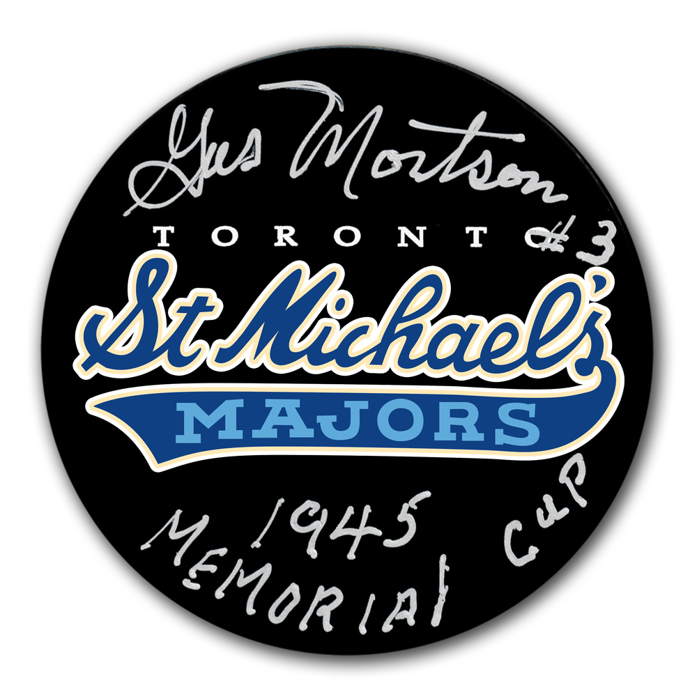 Gus Mortson Toronto St. Michaels Majors 1945 Memorial Cup Autographed Puck