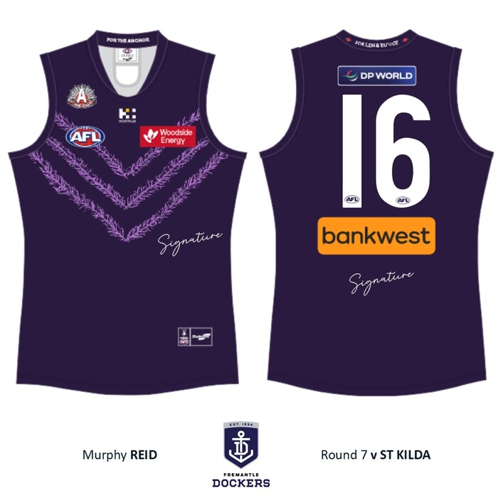 Photo of Murphy Reid #16 Fremantle 2026 Len Hall ANZAC Day Match-Worn Guernsey