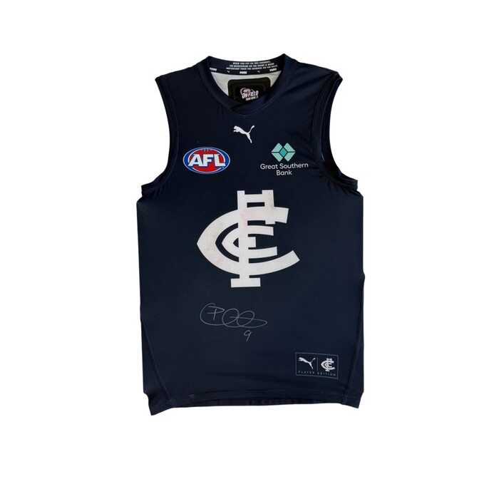 Photo of Patrick Cripps 2024 Carlton Signed Match-Worn Away Guernsey